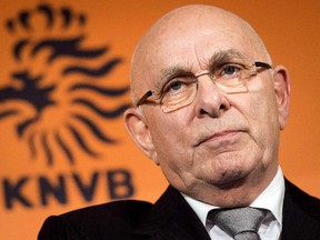 Chairman of the Royal Dutch Football Association Michael van Praag looks on during a press conference in Amsterdam, the Netherlands, on January 28, 2015. Dutch football chief Michael van Praag on January 26 announced he would stand against FIFA president Sepp Blatter in May's election for the top job in football.