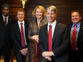 Five Liberal candidates who are veterans, include, from left: Harjit Sajjan, Mark Miller, Karen McCrimmon, Andrew Leslie and David MacLeod.