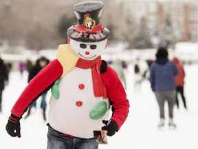 Luc Guertin, dressed as a snowman,was one of thousands of skaters to enjoy the Rideau Canal Skateway on its first official day of the year Saturday Jan. 10.