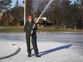 Matt Firth floods the outfoor rink at McKellar Park in Ottawa's west end. Firth is one of about 30 volunteer "hosers" who maintain the rink throughout the winter.
