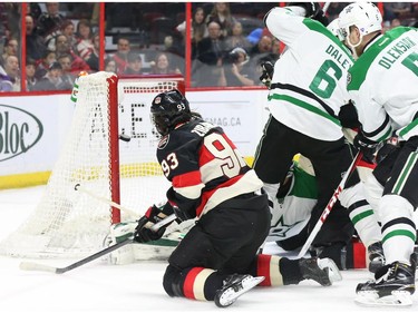 Mika Zibanejad (93) of the Ottawa Senators scores against the Dallas Stars during first period NHL action.