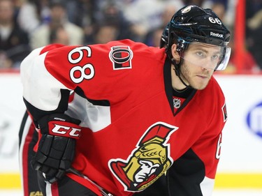 Mike Hoffman of the Ottawa Senators during second period NHL action.
