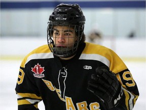 Neil Doef of the Smiths Falls Bears. Doef is a elite 17-year-old player ranked a prospect for the 2015 NHL draft. 
Doef, a native of Smiths Falls, apparently crashed into the end boards after (or during) a check at a World Junior 'A' Challenge game vs. Switzerland on Sunday.