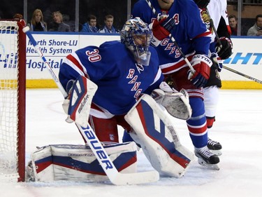 Henrik Lundqvist #30 of the New York Rangers tends goal against the Ottawa Senators.