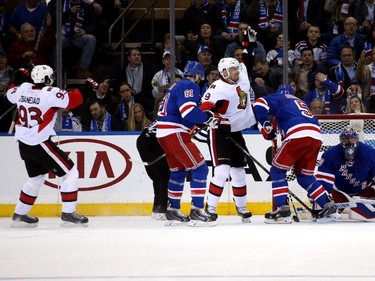 Milan Michalek #9 of the Ottawa Senators celebrates scoring a goal in the second period.