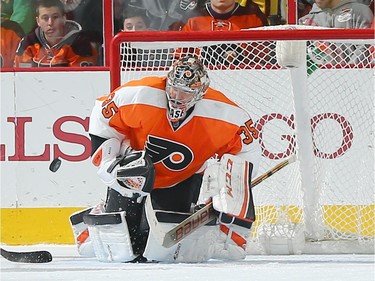 Steve Mason #35 of the Philadelphia Flyers stops a shot in the second period.