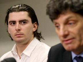 Representing former University of Ottawa hockey player Andrew Creppin, left, and 21 other players, lawyer Lawrence Greenspon announced a $6-million class-action lawsuit against the U of O and its president, Allan Rock.