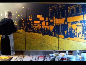 Screen grab of Mary Ann Camps' video of her painting Saturday Night.