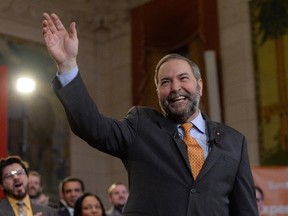 NDP Leader Thomas Mulcair delivers a speech on Parliament Hill in Ottawa on Thursday, January 15, 2015.