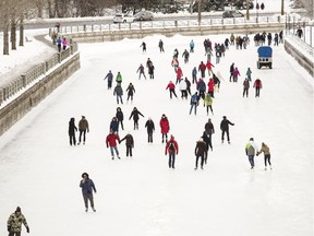 Skaters make their way along the Rideau Canal Skateway.
