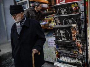 A Turkish weekly is fronted with, "Je Suis Charlie" (I am Charlie) on January 14, 2015 at a store in Istanbul.