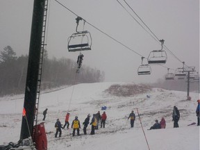 Twitter photo from Mont Ste. Marie by twitter @Dbiffster on Saturday, Jan. 3, 2015.
Skiers stranded on the chairlift.

Permission to use the photo from the twitter user granted.