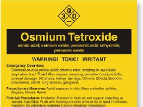 Warning label for Osmium Tetroxide