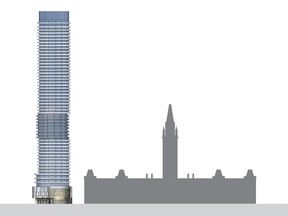 At 55 storeys — or nearly 180 metres in height — the Richcraft condominium tower would soar high above Dow’s Lake and nearby Little Italy, forming part of a trio of new high-rise buildings at 845 Carling Ave.