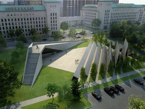 A drawing of the winning ABSTRAKT Studio Architecture concept for the National Memorial to Victims of Communism which will be situated near the Supreme Court of Canada.