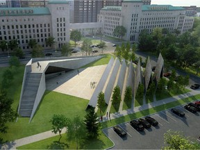 The ABSTRAKT Studio Architecture concept for the National Memorial to Victims of Communism is proposed for a Wellington Street site near the Supreme Court of Canada.