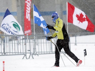 A skier during the Gatineau Loppet in Gatineau, Saturday, February 14, 2015. Competitors braved falling snow plus bone-chilling temperatures to participate in today's event, which started at 9am.