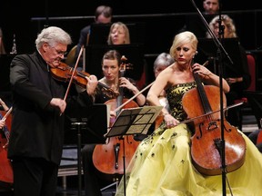Amanda Forsyth performed as a soloist for the last time while being the principal cellist for the National Arts Centre Orchestra. She is seen here with Pinchas Zukerman.