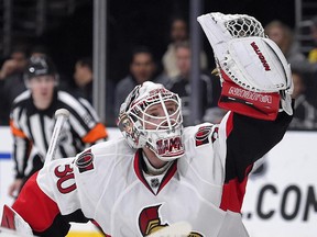 Ottawa Senators goalie Andrew Hammond makes a glove save during a recent game.