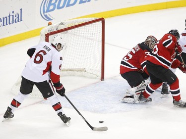 Ottawa Senators right wing Bobby Ryan (6) looks to shoot on the net of New Jersey Devils goalie Cory Schneider (35) in the final seconds of the third period.