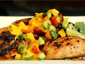 This Caribbean Barbecue  Chicken with Mango Salsa bursts with sweet, spicy and fresh flavours, but can be made in about half an hour.