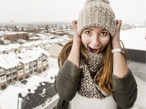 Chelsea McPherson, 23, braving the cold on her balcony, is competing to be selected to join two Canadian adventurers who want to visit every country in the world in five years.