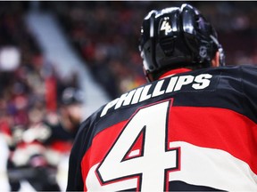 Chris Phillips of the Ottawa Senators played his 1179th game as an Ottawa Senators prior to the game opposing the Washington Capitals and his team in Ottawa at the Canadian Tire Centre, February 05, 2015.