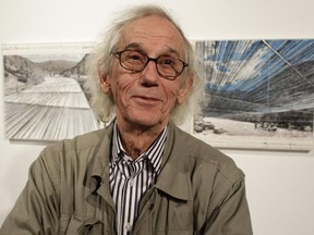 The artist Christo showed sketches and photos of some of his in-progress works at the Metropolitan State University Center for Visual Art in Denver in 2013.