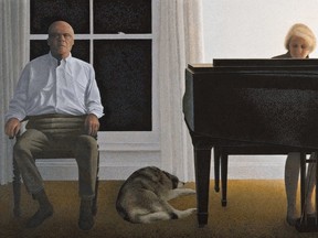 Living Room (1999-2000, acrylic on masonite, 41.8 x 58.5 cm) by Alex Collville. (National Gallery of Canada, © A.C.Fine Art Inc. Photo © NGC)