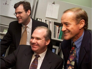 1999: John Baird, left, and Jim Wilson, centre, take a tour of the Corel building with Michael Cowpland, November 2, 1999.