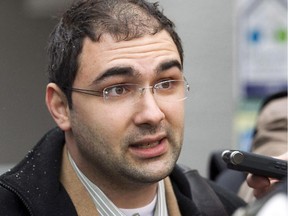 Dimitri Soudas answers questions in Riviere-du-Loup, Que. on April 20, 2011.