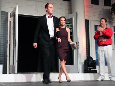 Erik Condra, along with his wife, Ryan, is introduced to the sold-out audience of 750 during the Ferguslea Senators Soirée held at the Hilton Lac Leamy on Wednesday, February 4, 2015.