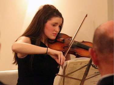 First violinist Alisa Klebanov, a member of the Emerald String Quartet, performed with her fellow musicians in an intimate setting at the Music to Dine For benefit hosted by Norwegian Ambassador Mona Elisabeth Brother at her official residence in Rockcliffe on Wednesday, February 25, 2015.