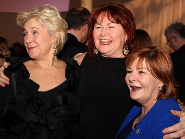 From left, Cathy Jones and Mary Walsh from This Hour Has 22 Minutes, with London NDP MP Irene Mathyssen following the special taping of the CBC TV show, held at Algonquin College on Thursday, February 5, 2015.