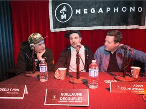 Deejay NDN, Guillaume Decouflet, (manager) and Adam Countryman (agent) from A Tribe Called Red discuss the success of the band as part of Megaphono.