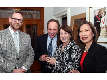 From left, Jan-Terje Storaas from the Royal Norwegian Embassy with guests Andy Watson, Linsey Hammond and Flora Lu at the Friends of the NAC Orchestra's Music to Dine For benefit held at the official residence of the Norwegian ambassador on Wednesday, February 25, 2015.