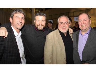 From left, Joe Holubowich, from Cracking-Up the Capital comedy festival, with Councillors Tim Tierney and Allan Hubley, honorary chair, and its president, John Helmkay, for the special taping of This Hour Has 22 Minutes, held at Algonquin College on Thursday, February 5, 2015.