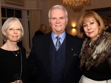 From left, Penny Kawasaki with Albert Benoît and Fatos Baudouin at the Friends of the NAC Orchestra's Music to Dine For benefit hosted by Norwegian Ambassador Mona Elisabeth Brother at her official residence in Rockcliffe on Wednesday, February 25, 2015.