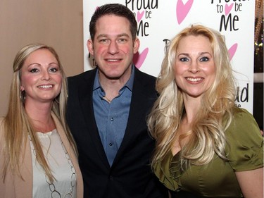From left, Proud to be Me founder Cindy Cutts with Majic 100 radio personality Stuntman Stu and board member Trie Donovan at the organization's Proud to be Bully Free dinner, held Monday, February 23, 2015.
