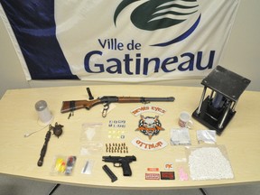 Items seized by Gatineau police in raids Thursday.