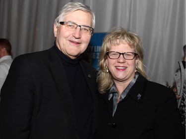 George Weber, president and CEO of the Royal Ottawa Health Care Group, with Janice Charette, Clerk of the Privy Council and a member of the Royal Ottawa board, at a special taping of This Hour has 22 Minutes, held Thursday, February 5, 2015, at Algonquin College as part of Cracking-Up the Capital comedy festival for mental health.