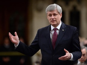 Prime Minister Stephen Harper responds to a question during Question Period in the House of Commons in Ottawa on Tuesday, Feb. 17, 2015.