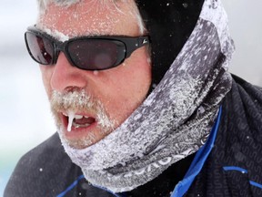 Icicles form on the face of Greg Dale Irwin during the Gatineau Loppet on Saturday, Feb. 14, 2015.