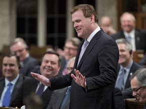 Foreign Affairs Minister John Baird rises in the House of Commons Tuesday February 3, 2015 in Ottawa to announce he will step down from his position.