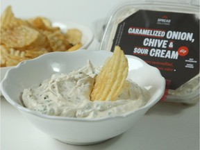 The Carmelized Onion and Chive Chip Dip can also be used in mashed potatoes and served with perogies.