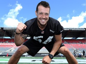 Local player, Kevin Scott, turned down other teams to play here at home and couldn't be more excited about tomorrow's home opener.  The Ottawa Redblacks had a short walkthrough practice Thursday - without gear and helmets - in preparation for Friday's home opener at the spanking new TD Place stadium at Lansdowne Park. (Julie Oliver / Ottawa Citizen) ORG XMIT: POS1407171237572894