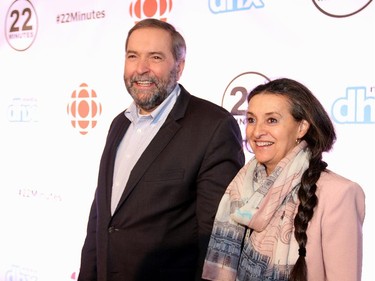 Opposition Leader Tom Mulcair with his wife, Catherine Pinhas, attended the special taping of the CBC TV show This Hour Has 22 Minutes, at Algonquin College on Thursday, February 5, 2015.