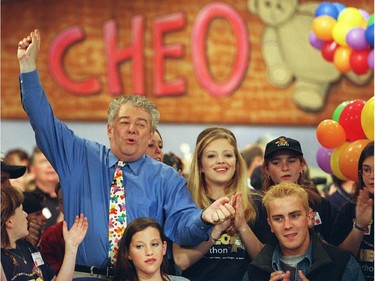 Max Keeping cheers at the end of a CHEO telethon.