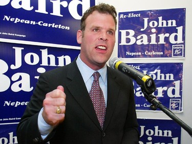 2003: PC MPP John Baird speaks at campaign headquarters after being re-elected to the riding of Nepean-Carleton, October 2, 2003.