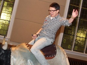 Ottawa City Councillor Catherine McKenney (Somerset ward) survived her first mechanical bull ride at the western-themed 2nd annual Bruce House Kitchen Party, held at the Glebe Community Centre on Saturday, January 31, 2015.